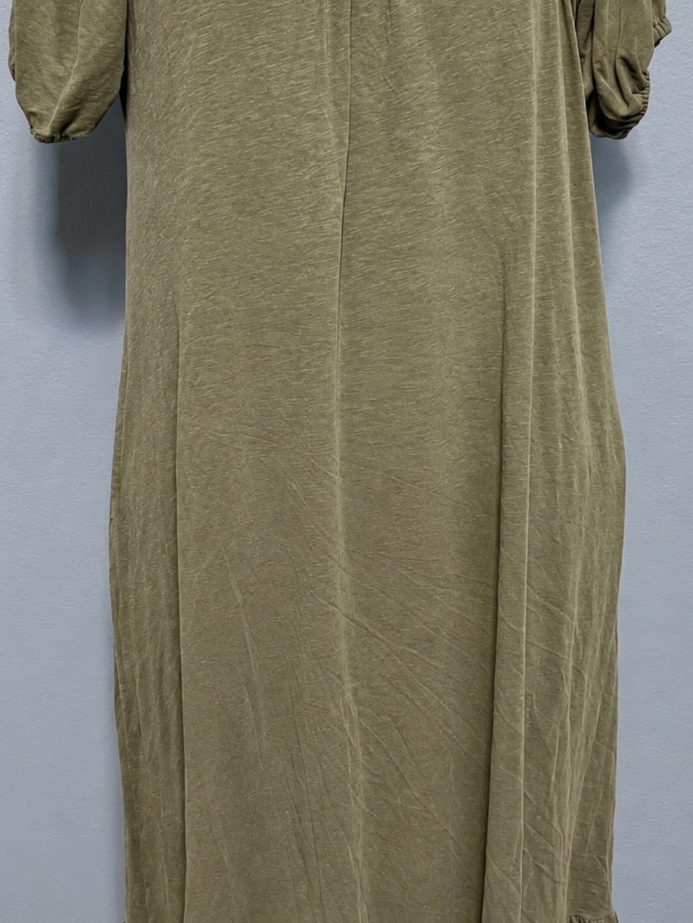 Sundry Olive Green Maxi Dress Puff Sleeve Ruffle Hem Boho Cottagecore Small Sz 1